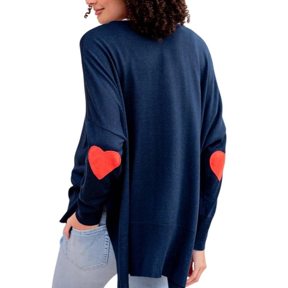 Mersea Amour Heart Patch Elbow Sweater Navy Blue‎ OS One Size  Casual Top